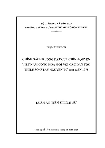 Luận án Chính sách ruộng đất của chính quyền Việt Nam cộng hòa đối với các dân tộc thiểu số ở Tây Nguyên từ 1955 đến 1975