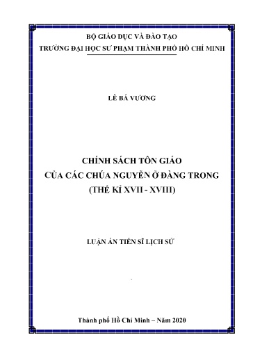 Luận án Chính sách tôn giáo của các chúa Nguyễn ở đàng trong (Thế kỉ XVII - XVIII)