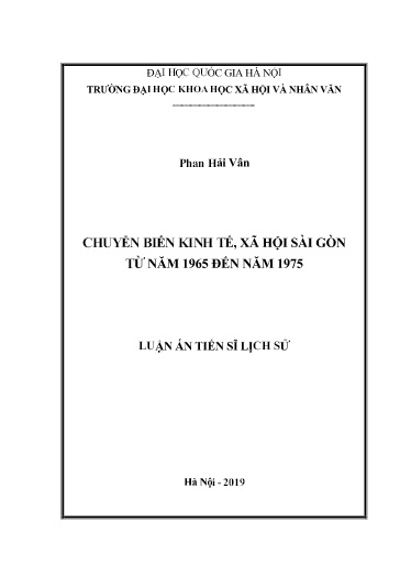 Luận án Chuyển biến kinh tế, xã hội Sài Gòn từ năm 1965 đến năm 1975