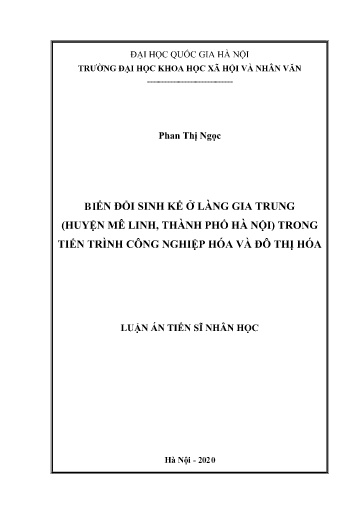 Luận án Luận văn Biến đổi sinh kế ở Làng gia trung (huyện Mê Linh, Thành phố Hà Nội) trong tiến trình công nghiệp hóa và đô thị hóa