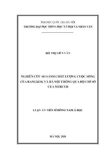 Luận án Nghiên cứu so sánh chất lượng cuộc sống của Bangkok và Hà Nội thông qua bộ chỉ số của Mercer