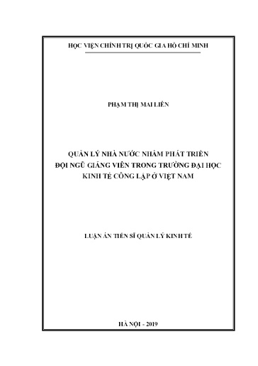 Luận án Quản lý nhà nước nhằm phát triển đội ngũ giảng viên trong Trường Đại học kinh tế Công lập ở Việt Nam