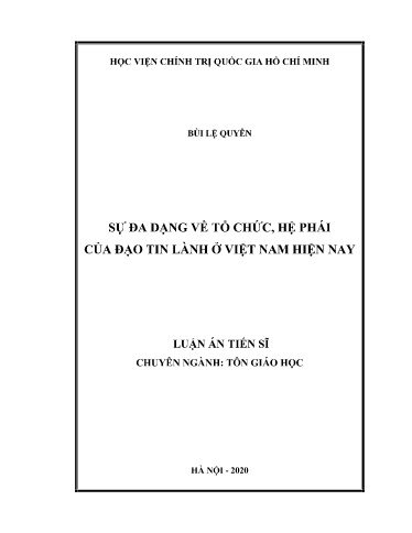 Luận án Sự đa dạng về tổ chức, hệ phái của đạo tin lành ở Việt Nam hiện nay