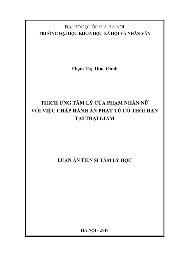 Luận án Thích ứng tâm lý của phạm nhân nữ với việc chấp hành án phạt tù có thời hạn tại trại giam