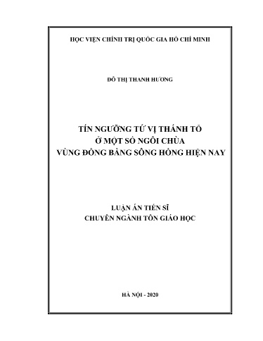 Luận án Tín ngưỡng tứ vị thánh tổ ở một số ngôi chùa vùng Đồng bằng sông Hồng hiện nay
