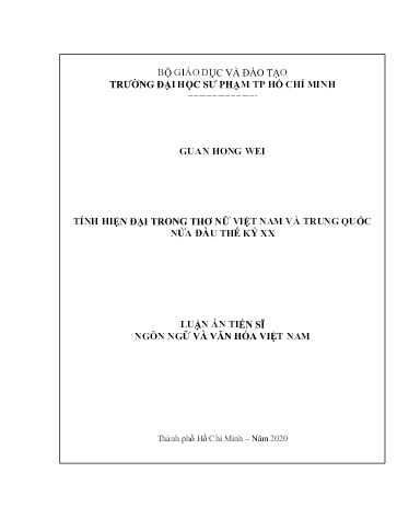 Luận án Tính hiện đại trong thơ nữ Việt Nam và Trung Quốc nửa đầu thế kỷ xx