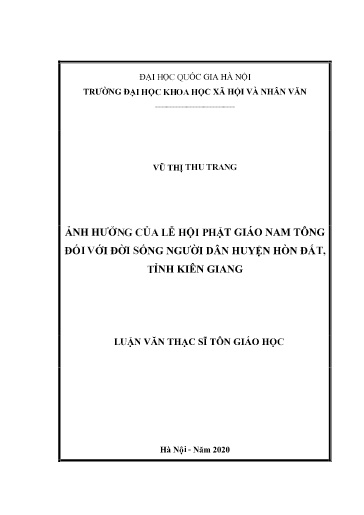 Luận văn Ảnh hưởng của lễ hội phật giáo Nam Tông đối với đời sống người dân huyện Hòn Đất, tỉnh Kiên Giang
