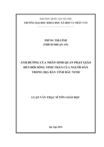 Luận văn Ảnh hưởng của nhân sinh quan phật giáo đến đời sống tinh thần của người dân trong địa bàn tỉnh Bắc Ninh