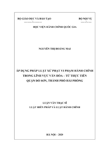 Luận văn Áp dụng pháp luật xử phạt vi phạm hành chính trong lĩnh vực văn hóa – từ thực tiễn Quận Đồ Sơn, Thành phố Hải Phòng