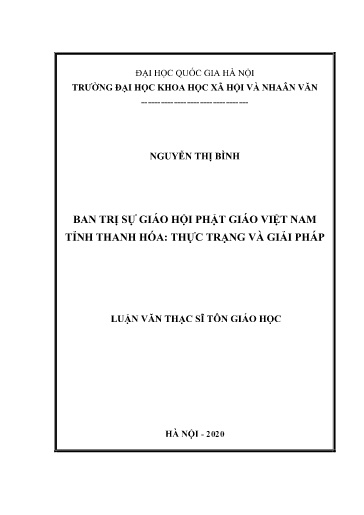 Luận văn Ban trị sự giáo hội phật giáo Việt Nam tỉnh Thanh Hóa: Thực trạng và giải pháp