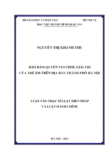 Luận văn Bảo đảm quyền vui chơi, giải trí của trẻ em trên địa bàn Thành phố Hà Nội