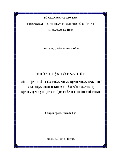 Luận văn Biểu hiện lo âu của thân nhân bệnh nhân ung thư giai đoạn cuối ở khoa chăm sóc giảm nhẹ Bệnh viện Đại học Y Dược Thành phố Hồ Chí Minh