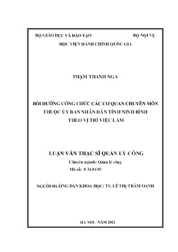 Luận văn Bồi dưỡng công chức các cơ quan chuyên môn thuộc Ủy ban Nhân dân tỉnh Ninh Bình theo vị trí việc làm