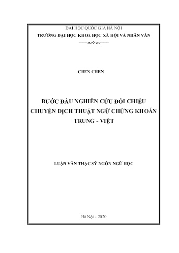 Luận văn Bước đầu nghiên cứu đối chiếu chuyển dịch thuật ngữ chứng khoán Trung - Việt