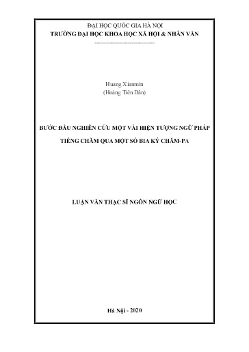 Luận văn Bước đầu nghiên cứu một vài hiện tượng ngữ pháp Tiếng Chăm qua một số bia ký Chăm-Pa