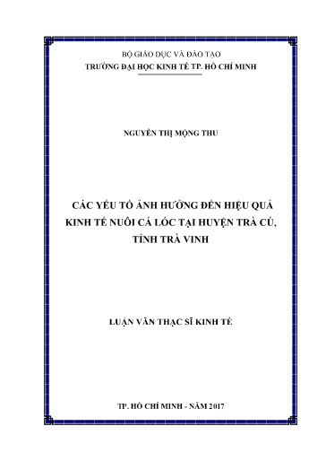 Luận văn Các yếu tố ảnh hưởng đến hiệu quả kinh tế nuôi Cá Lóc tại huyện Trà Cú, tỉnh Trà Vinh