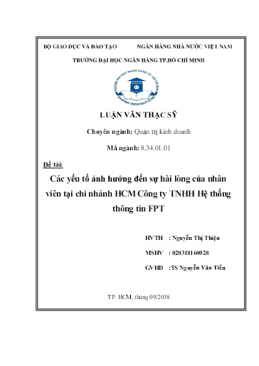 Luận văn Các yếu tố ảnh hưởng đến sự hài lòng của nhân viên tại Chi nhánh HCM Công ty TNHH Hệ thống thông tin FPT