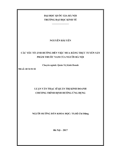 Luận văn Các yếu tố ảnh hưởng đến việc mua hàng trực tuyến sản phẩm thuốc nam của người Hà Nội