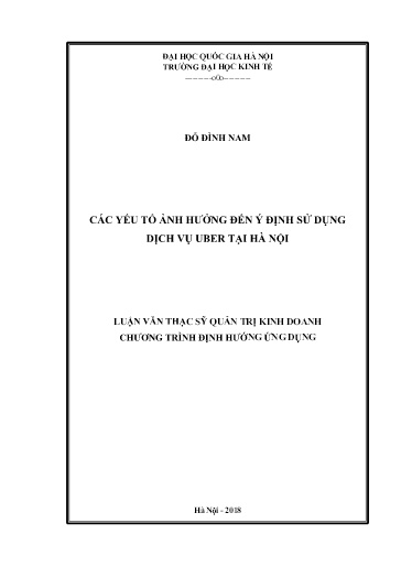 Luận văn Các yếu tố ảnh hưởng đến ý định sử dụng dịch vụ Uber tại Hà Nội