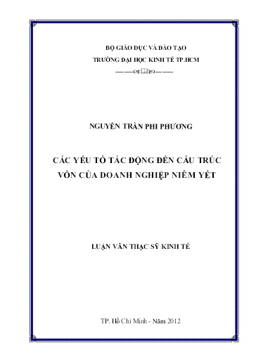 Luận văn Các yếu tố tác động đến cấu trúc vốn của doanh nghiệp niêm yết