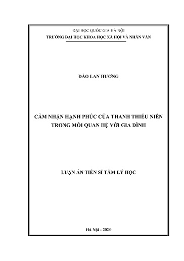 Luận văn Cảm nhận hạnh phúc của thanh thiếu niên trong mối quan hệ với gia đình