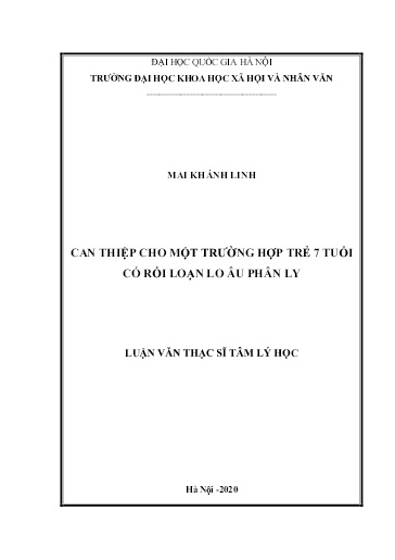 Luận văn Can thiệp cho một trường hợp trẻ 7 tuổi có rối loạn lo âu phân ly