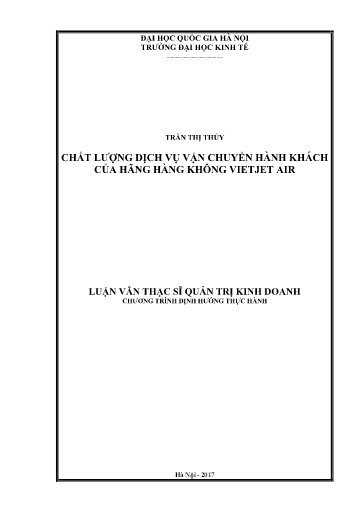 Luận văn Chất lượng dịch vụ vận chuyển hành khách của hãng hàng không Vietjet Air