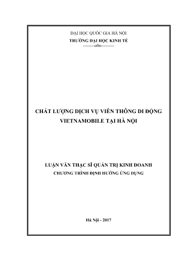 Luận văn Chất lượng dịch vụ viễn thông di động Vietnamobile tại Hà Nội