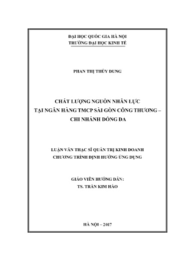 Luận văn Chất lượng nguồn nhân lực tại Ngân hàng TMCP Sài Gòn Công Thương – chi nhánh Đống Đa