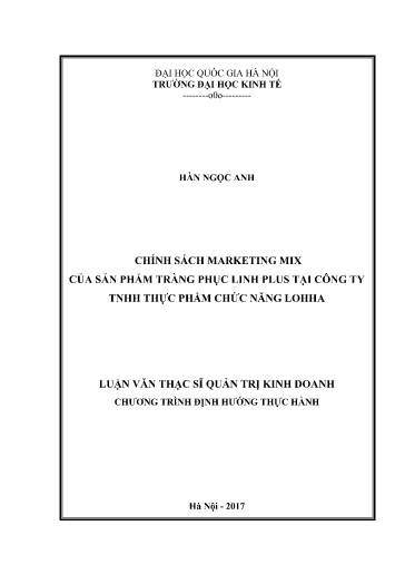 Luận văn Chính sách Marketing Mix của sản phẩm Tràng Phục Linh Plus tại Công ty TNHH Thực phẩm chức năng Lohha