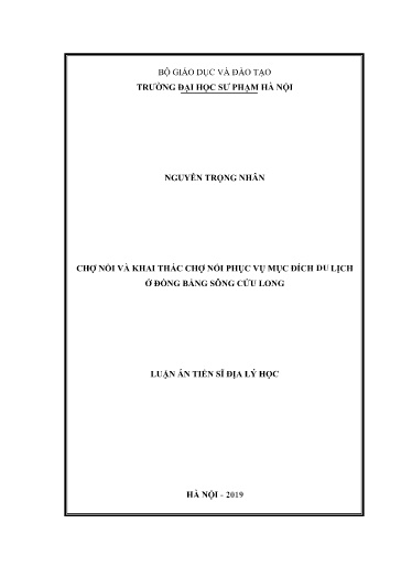 Luận văn Chợ nổi và khai thác chợ nổi phục vụ mục đích du lịch ở Đồng bằng sông Cửu Long