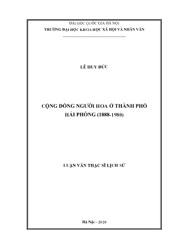 Luận văn Cộng đồng người Hoa ở Thành phố Hải Phòng (1888-1980)