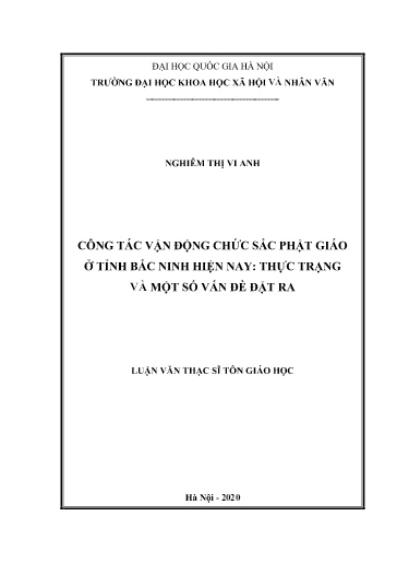 Luận văn Công tác vận động chức sắc phật giáo ở tỉnh Bắc Ninh hiện nay: Thực trạng và một số vấn đề đặt ra
