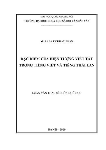 Luận văn Đặc điểm của hiện tượng viết tắt trong Tiếng Việt và Tiếng Thái Lan