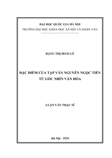 Luận văn Đặc điểm của tạp văn Nguyễn Ngọc Tiến từ góc nhìn văn hóa