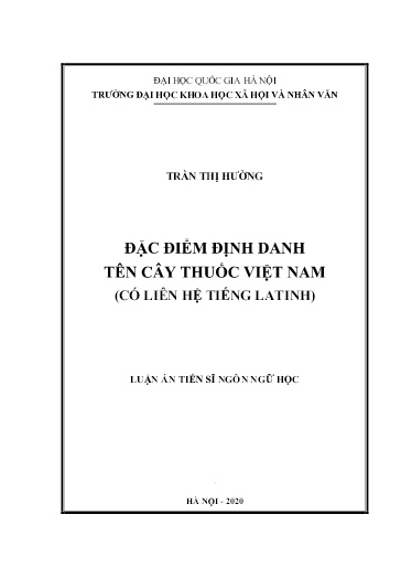 Luận văn Đặc điểm định danh tên cây thuốc Việt Nam (Có liên hệ Tiếng Latinh)