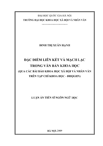Luận văn Đặc điểm liên kết và mạch lạc trong văn bản Khoa học (Qua các bài báo Khoa học xã hội và Nhân văn trên Tạp chí Khoa học - ĐHQGHN)