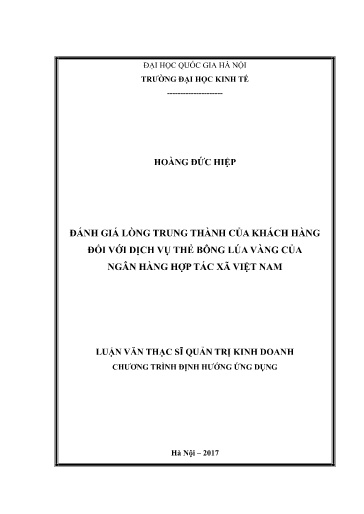 Luận văn Đánh giá lòng trung thành của khách hàng đối với dịch vụ Thẻ Bông Lúa Vàng của Ngân hàng hợp tác xã Việt Nam