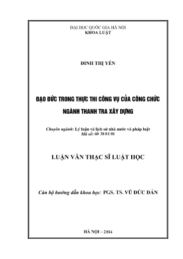 Luận văn Đạo đức trong thực thi công vụ của công chức ngành thanh tra xây dựng