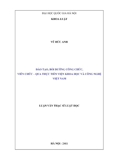 Luận văn Đào tạo, bồi dưỡng công chức, viên chức – qua thực tiễn viện khoa học và công nghệ Việt Nam