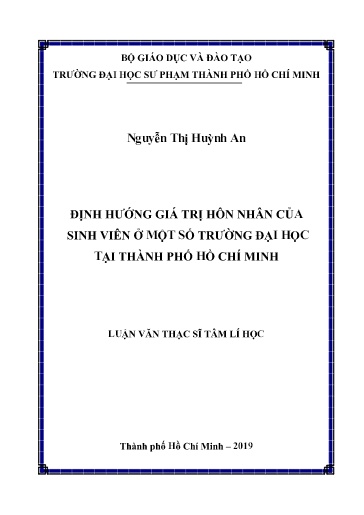 Luận văn Định hướng giá trị hôn nhân của sinh viên ở một số Trường Đại học tại Thành phố Hồ Chí Minh