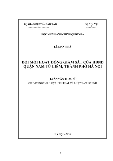 Luận văn Đổi mới hoạt động giám sát của Hội đồng nhân dân Quận Nam Từ Liêm, Thành phố Hà Nội