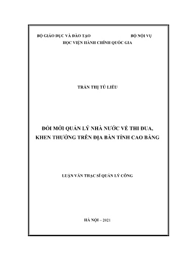Luận văn Đổi mới quản lý nhà nước về thi đua, khen thưởng trên địa bàn tỉnh Cao Bằng