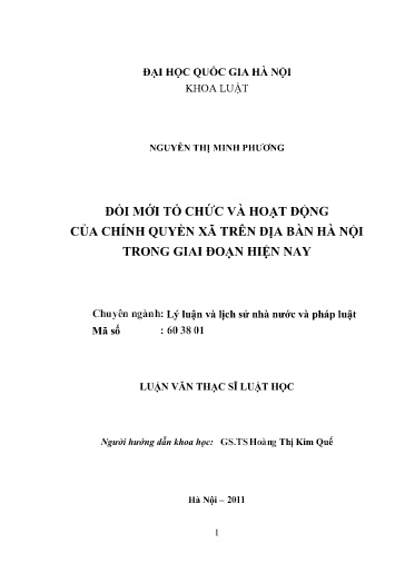Luận văn Đổi mới tổ chức và hoạt động của chính quyền xã trên địa bàn Hà Nội trong giai đoạn hiện nay