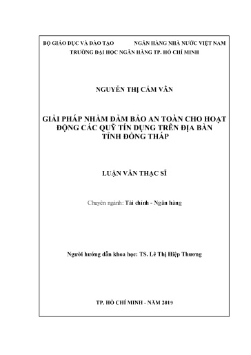 Luận văn Giải pháp nhằm đảm bảo an toàn cho hoạt động các quỹ tín dụng trên địa bàn tỉnh Đồng Tháp