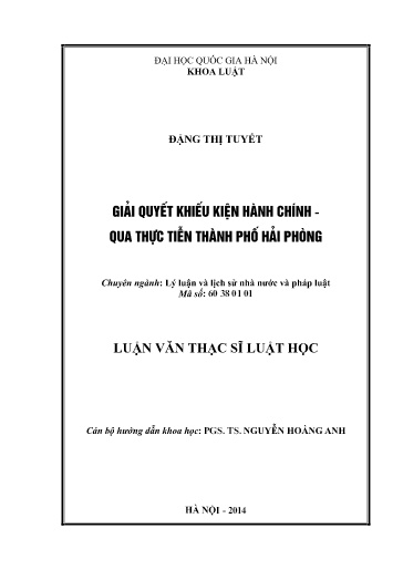 Luận văn Giải quyết khiếu kiện hành chính qua thực tiễn Thành phố Hải Phòng