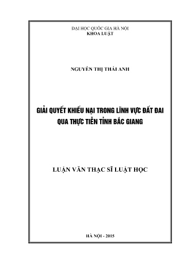 Luận văn Giải quyết khiếu nại trong lĩnh vực đất đai qua thực tiễn tỉnh Bắc Giang