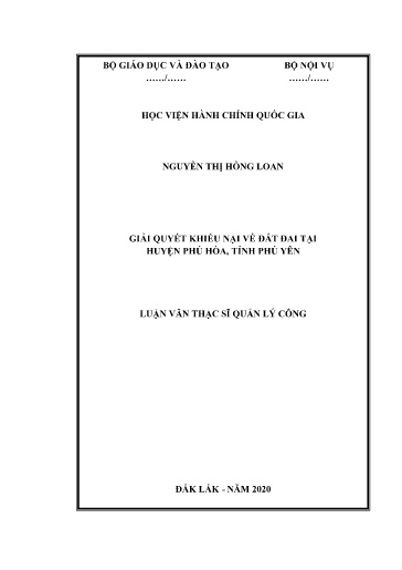 Luận văn Giải quyết khiếu nại về đất đai tại huyện Phú Hòa, tỉnh Phú Yên