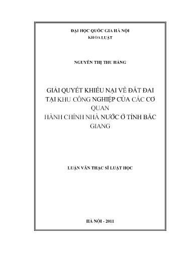 Luận văn Giải quyết khiếu nại về đất đai tại khu công nghiệp của các cơ quan hành chính nhà nước ở tỉnh Bắc Giang