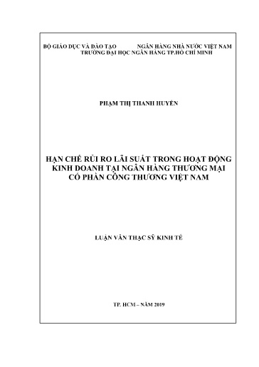 Luận văn Hạn chế rủi ro lãi suất trong hoạt động kinh doanh tại Ngân hàng Thương mại cổ phần Công Thương Việt Nam